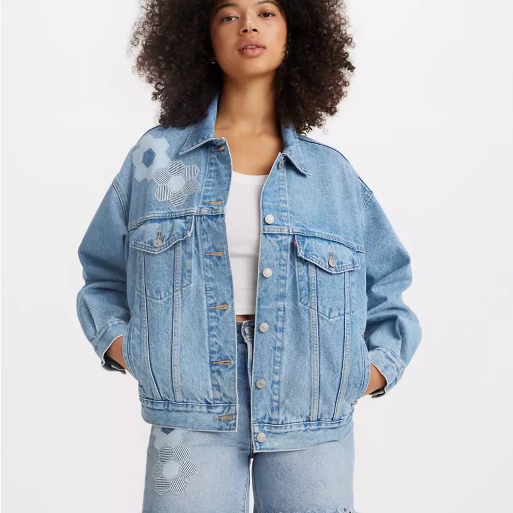 Levi's 90’s Trucker Style Light Blue Denim Jacket with “Geo Florals” Detail
